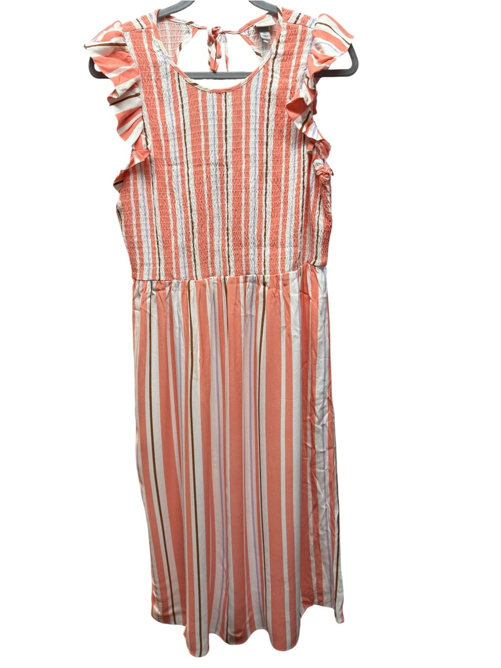 A New Day Striped Smocked Ruffle Maxi Dress XL Coral Coastal Vacation